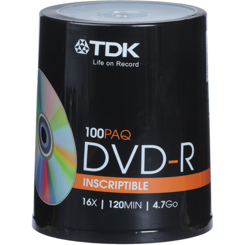TDK DVDR 4.7GB, 16x, Recordable Disc (Spindle Pack of 100)