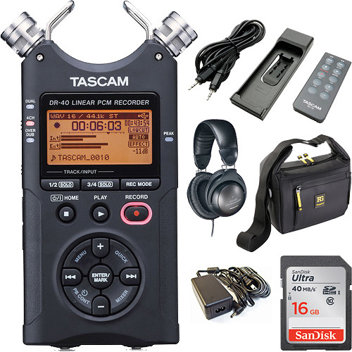 Tascam DR40 Portable Recorder Value Pack (Black) B&H Photo