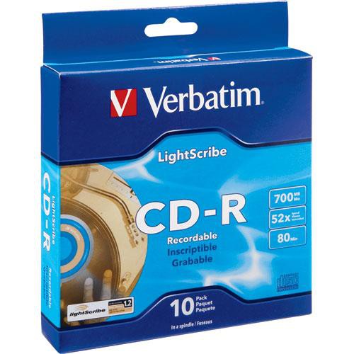 Verbatim CDR 52X 80 Minute, LightScribe Printable 95115 B&H