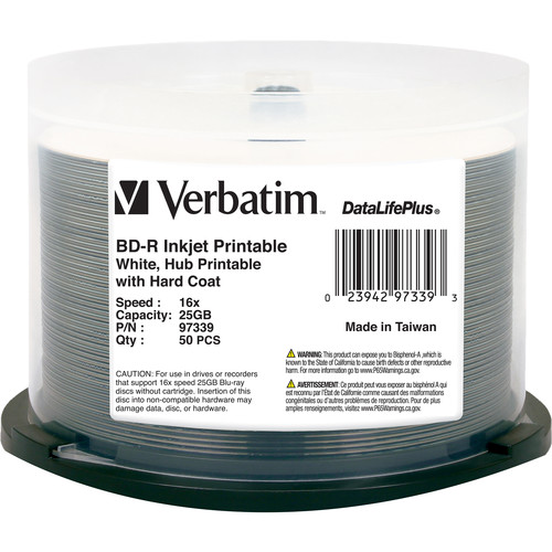Verbatim BD R Blu Ray 25GB 6x White Inkjet Hub Printable 97339