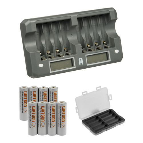Watson 8-Bay Rapid Charger Kit with AA MX NiMH Rechargeable Batteries (2550mAh 8-Pack)
