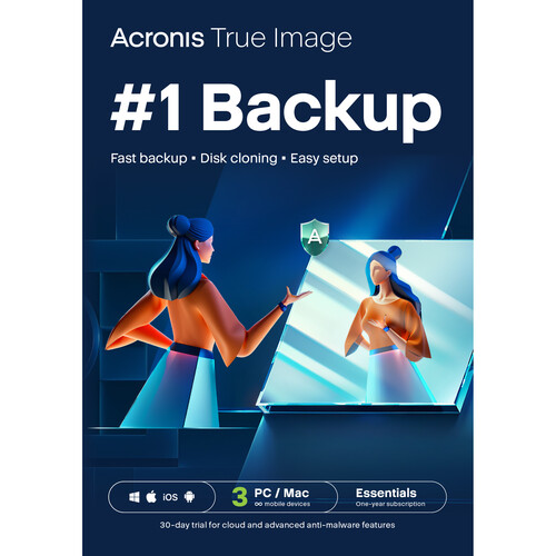 Acronis True Image Essential Edition (3 Windows or Mac Licenses 1-Year Subscription Download)