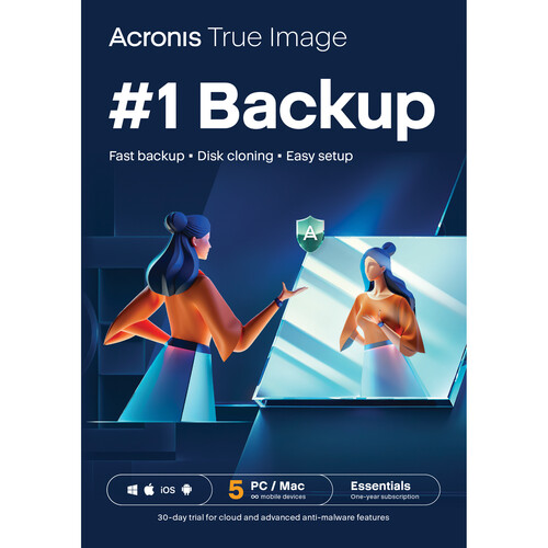 Acronis True Image Essential Edition (5 Windows or Mac Licenses 1-Year Subscription Download)