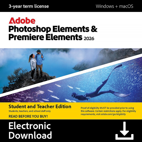 Adobe Photoshop & Premiere Elements 2026 (3-Year License Student & Teacher Edition Download)