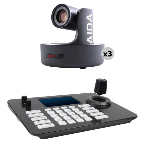 AIDA Imaging PTZ-NDI-X20 3-Camera Kit with PTZ View IP Controller (Black)