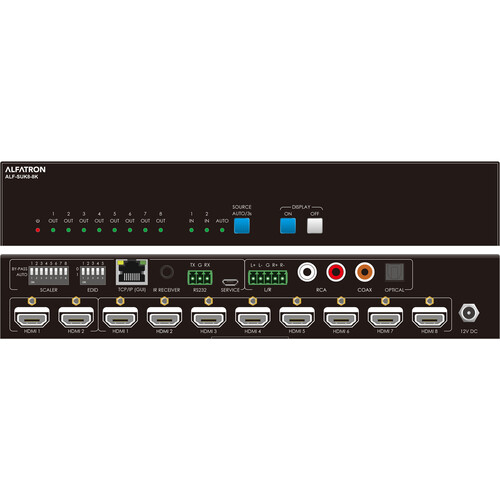 Alfatron 2x8 8K HDMI Distribution Amplifier with Auto Downscaling and Audio De-Embedder
