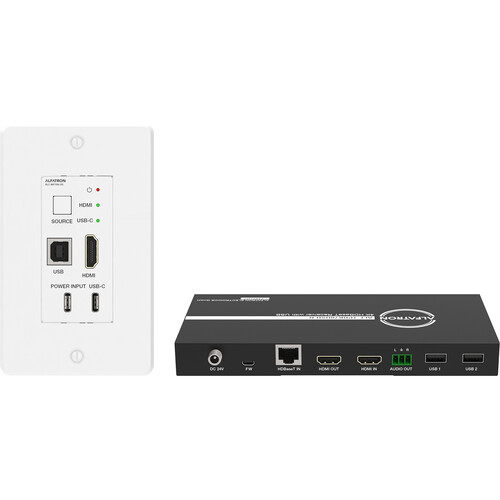 Alfatron 2 x 1 Switcher and HDBaseT Wall Plate Transmitter Kit with HDMI and USB-C Input (230')