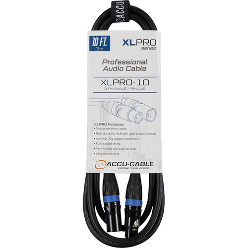 American DJ Accu-Cable XLPRO-10 XLR3M to XLR3F Audio Cable (10')