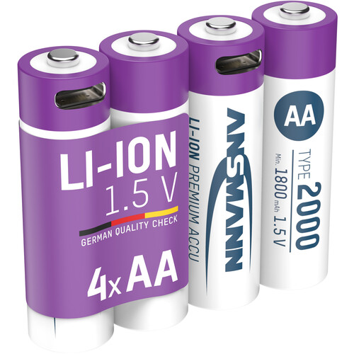Ansmann Rechargeable Lithium-Ion AA Batteries (4-Pack Purple & White)