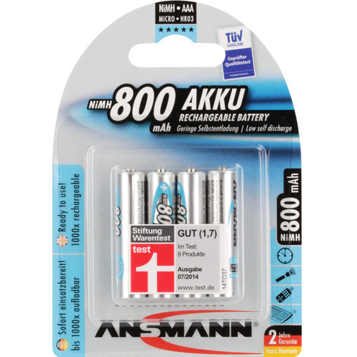 Ansmann maxE AAA Rechargeable NiMH Batteries (1.2V 800mAh 4-Pack)