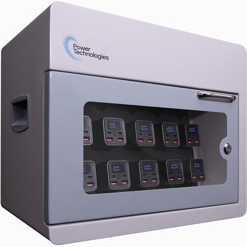 Power Technologies PowerVault 10-Bay Secure Battery Charging Cabinet with 5 PowerBank Batteries