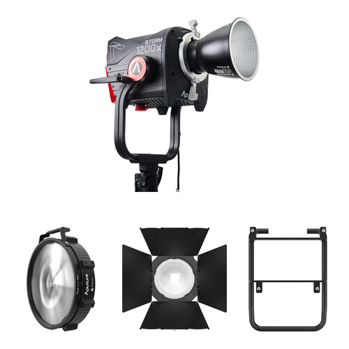 Aputure STORM 1200x Cine Kit with Skid Support Fresnel and Barndoors