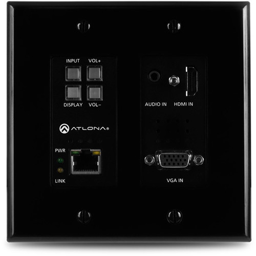Atlona 2x1 HDMI/VGA Wall Plate Switcher with HDBaseT Out (2-Gang Black)