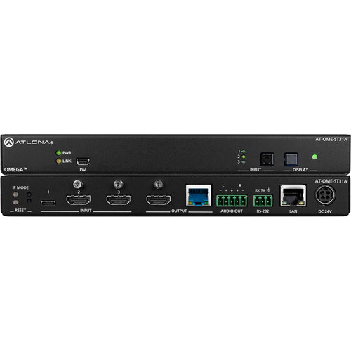 Atlona Omega 4K/UHD 3-Channel HDMI/USB-C Switcher and HDBaseT Transmitter