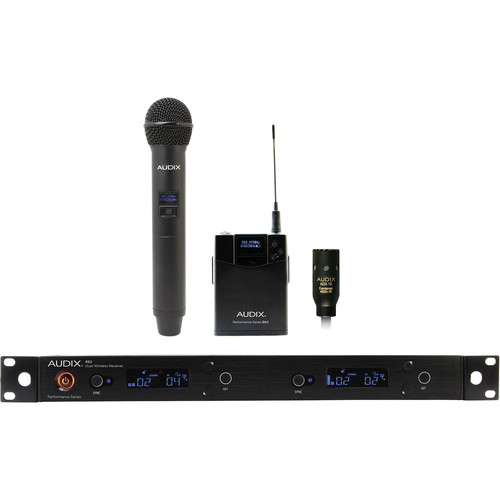Audix AP62 C210 R62 Dual-Channel True Diversity Receiver with B60 Bodypack ADX10 Lavalier Mic and H60 OM2 Handheld Microphone Transmitter (522 to 586 MHz)