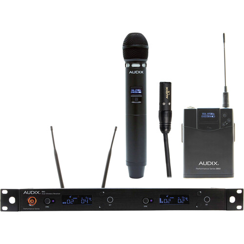 Audix AP62 C55 R62 Dual-Channel True Diversity Receiver with B60 Bodypack L5 Lavalier Mic and H60 VX5 Handheld Microphone Transmitter (522 to 586 MHz)