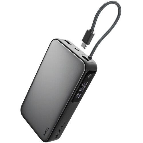 AUKEY PBY48 Spark Sling Power Bank with Built-In USB-C Cable (20000mAh Gray)