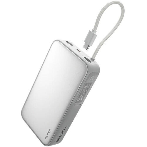 AUKEY PBY48 Spark Sling Power Bank with Built-In USB-C Cable (20000mAh White)