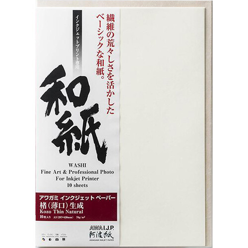 Awagami Factory Kozo Thin Fine-Art Inkjet Paper (A3+ Natural 10 Sheets)