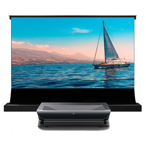 AWOL Vision LTV-3500 Pro 3000-Lumen XPR 4K RGB Laser Projector with ALR-210C Motorized Floor Screen