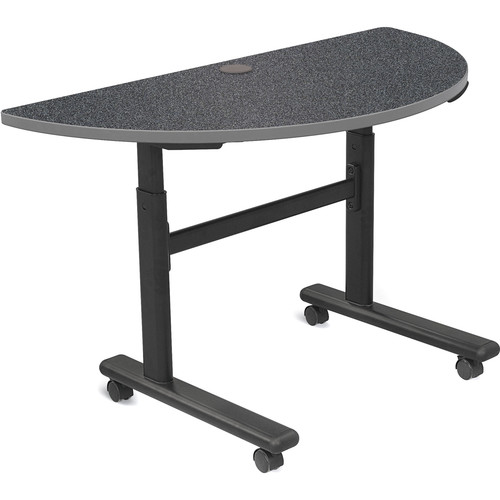 Balt Height Adjustable Sit and Stand Flipper Table (Half Round Graphite Nebula Laminate Platinum Edge)