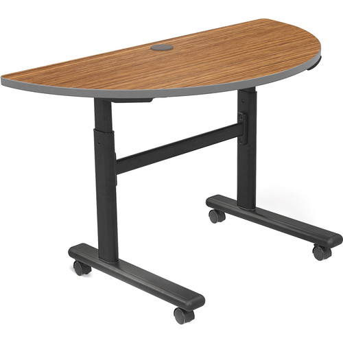 Balt Height Adjustable Sit and Stand Flipper Table (Half Round Nepal Teak Laminate Platinum Edge)