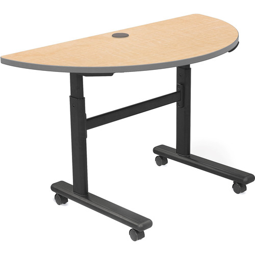 Balt Height Adjustable Sit and Stand Flipper Table (Half Round Fusion Maple Laminate Platinum Edge)