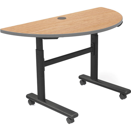 Balt Height Adjustable Sit and Stand Flipper Table (Half Round Castle Oak Laminate Platinum Edge)
