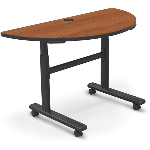 Balt Height Adjustable Sit and Stand Flipper Table (Half Round Amber Cherry Laminate Platinum Edge)