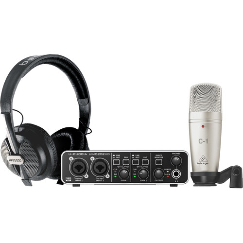 Behringer U-Phoria Studio Pro Recording/Podcasting Bundle with Interface Condenser Microphone and Headphones
