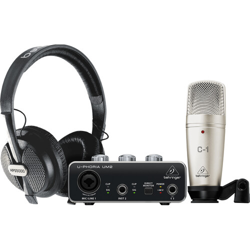 Behringer U-Phoria Studio Recording/Podcasting Bundle with Condenser Microphone Interface and Headphones