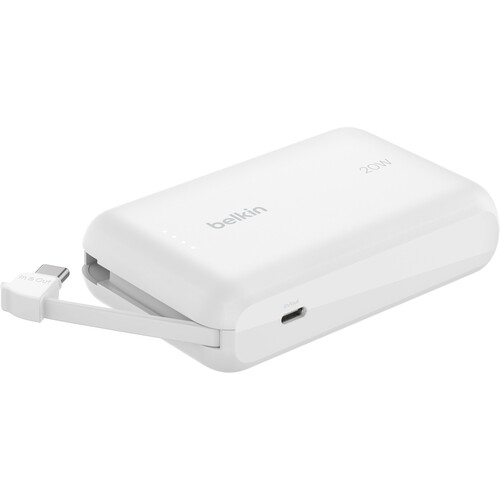 Belkin BoostCharge Power Bank 10K with Integrated USB-C Cable (10000mAh White)