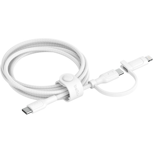 Belkin BoostCharge Pro 2-in-1 Cable with USB-C and Lightning Connector (White 5')