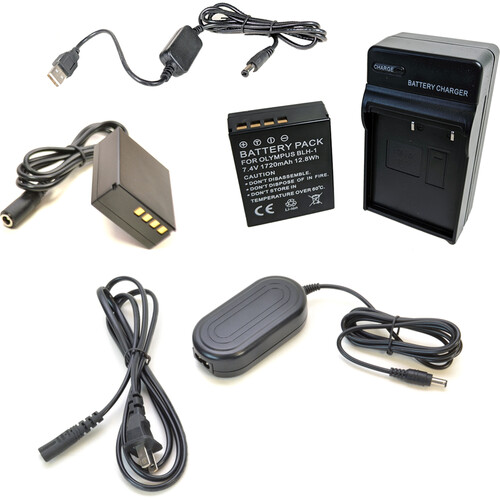 Bescor BLH1 Battery Charger Coupler AC Adapter & 5V USB Adapter Kit for Select Olympus Cameras