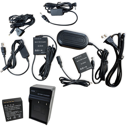 Bescor BLH1 Battery with Charger USB-C Dummy Battery AC Power Adapter Kit with USB Type-A and D-Tap Converter
