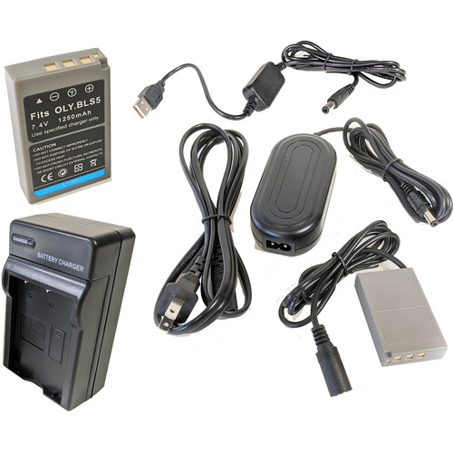 Bescor BLS50 Battery Charger Coupler AC Adapter & 5V USB Adapter Kit for Select Olympus Cameras