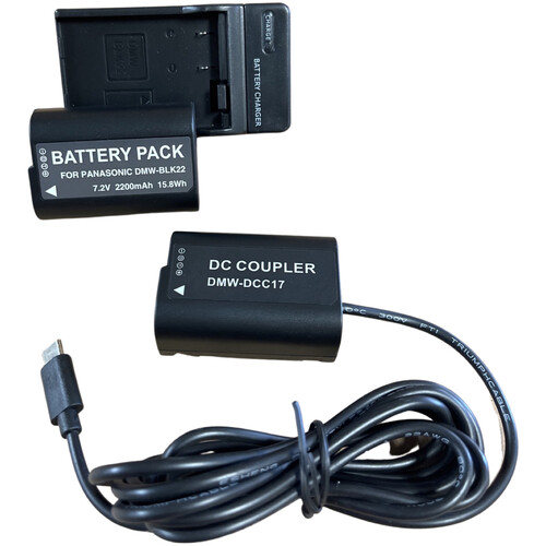 Bescor DMW-BLK22 Dummy Battery with USB Type-C Connector Kit Battery & Charger