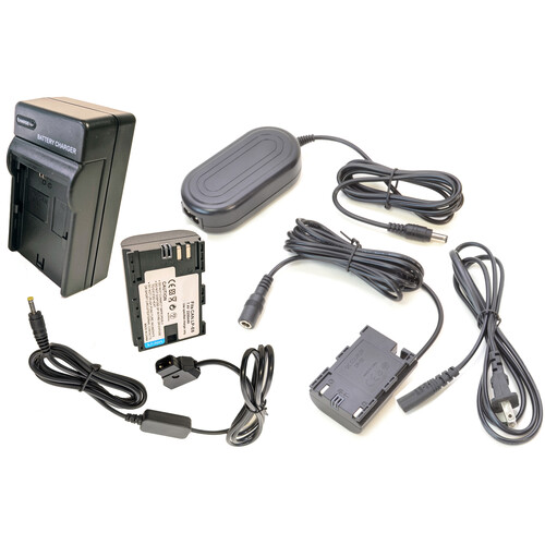 Bescor LPE6 Battery Charger Coupler AC Adapter & D-Tap Adapter Kit for Select Canon Cameras