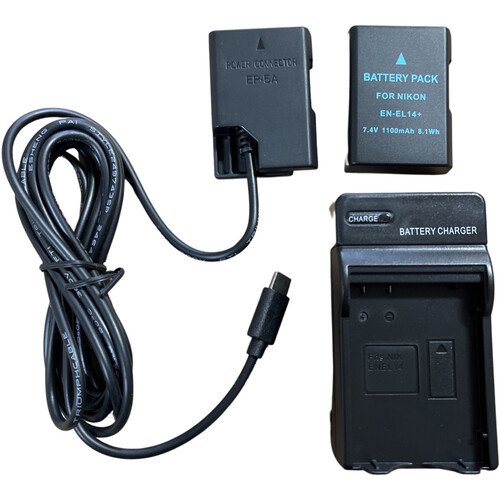Bescor EN-EL14 Dummy Battery with USB Type-C Connector Kit with Battery and Charger