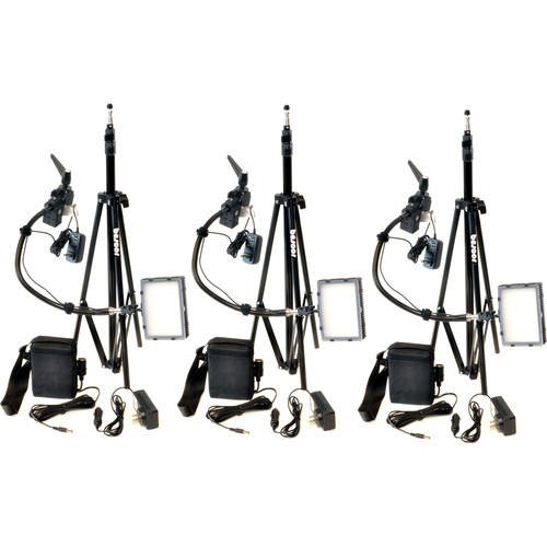 Bescor Grip-183KB Gripper Gooseneck Bi-Color 3-Light Kit with Batteries and Light Stands