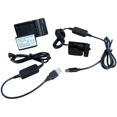 Bescor LP-E10 Battery Charger USB Type-C Dummy Battery Kit with USB Type-A Converter