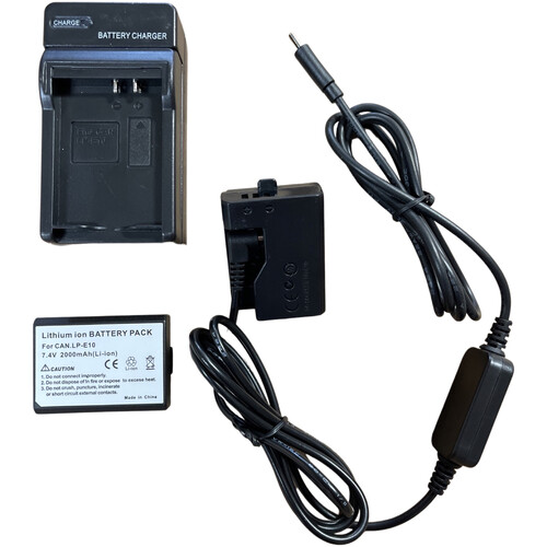 Bescor LP-E10 Dummy Battery with USB Type-C Connector Kit with Battery and Charger