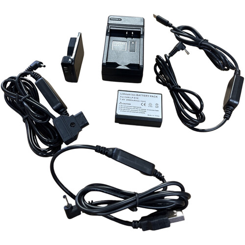Bescor LP-E10 Battery Charger USB-C Dummy Battery Kit with USB Type-A and D-Tap Converter