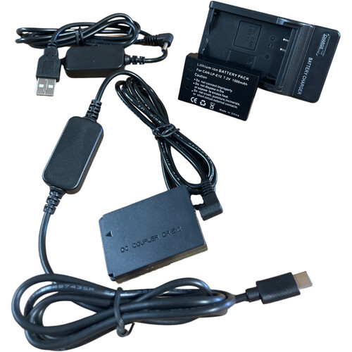 Bescor LP-E12 Battery Charger USB Type-C Dummy Battery Kit with USB Type-A Converter