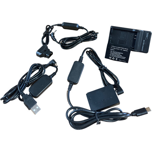 Bescor LP-E12 Battery Charger USB-C Dummy Battery Kit with USB Type-A and D-Tap Converter