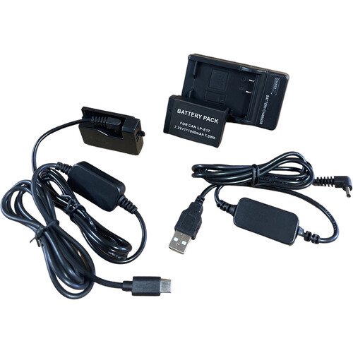 Bescor LP-E17 Battery Charger USB Type-C Dummy Battery Kit with USB Type-A Converter