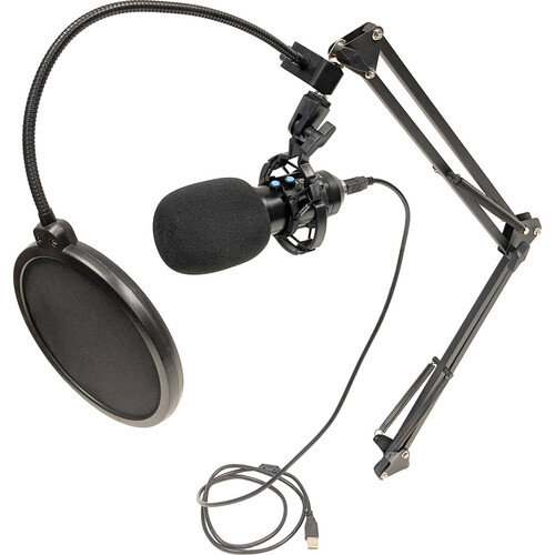 Bescor MICUSB Microphone with Table Mount Pop Filter Foam Windscreen and USB Cable