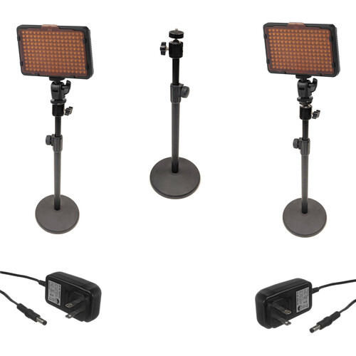 Bescor WAFFLE 2-Light Kit with Tabletop Stands AC Adapters and Microphone