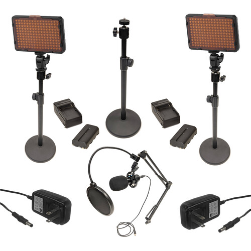 Bescor WAFFLE 2-Light Kit with Tabletop Stands Batteries and USB Mic
