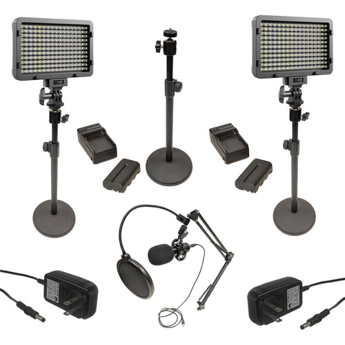 Bescor XT16 2-Light Kit with Tabletop Stands Batteries and Microphone